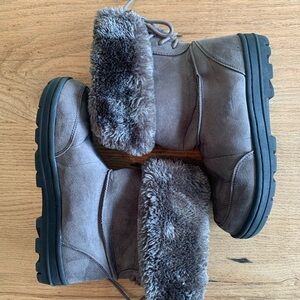 Seven Dials Faux Fur Winter Tan Boots Faux Suede Women’s 7 Lace Up Back Preowned